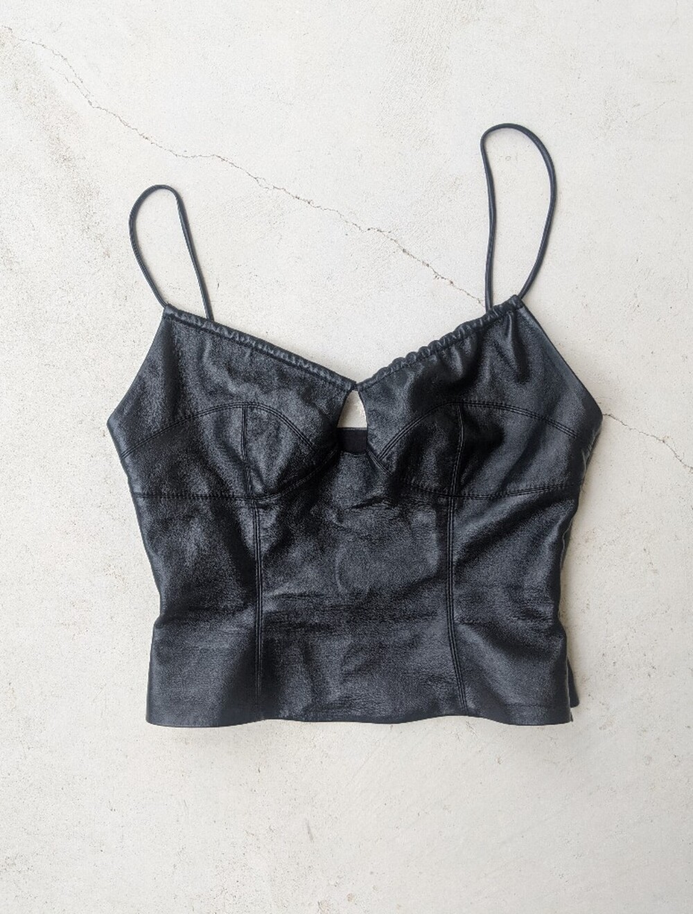 AYA MUSE 'Pisa' black faux leather keyhole bustier crop top